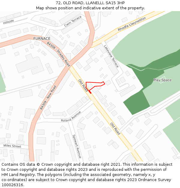 72, OLD ROAD, LLANELLI, SA15 3HP: Location map and indicative extent of plot