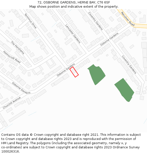 72, OSBORNE GARDENS, HERNE BAY, CT6 6SF: Location map and indicative extent of plot