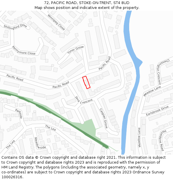 72, PACIFIC ROAD, STOKE-ON-TRENT, ST4 8UD: Location map and indicative extent of plot