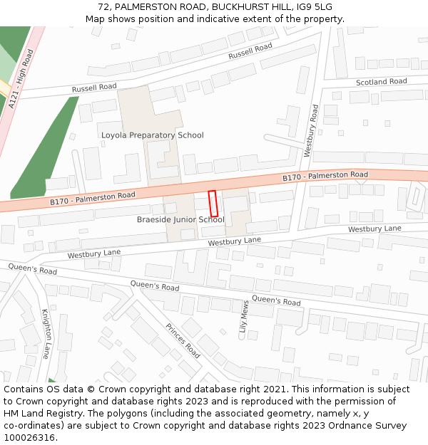 72, PALMERSTON ROAD, BUCKHURST HILL, IG9 5LG: Location map and indicative extent of plot