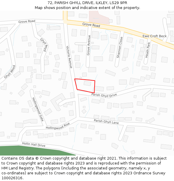 72, PARISH GHYLL DRIVE, ILKLEY, LS29 9PR: Location map and indicative extent of plot