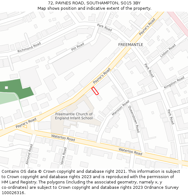 72, PAYNES ROAD, SOUTHAMPTON, SO15 3BY: Location map and indicative extent of plot