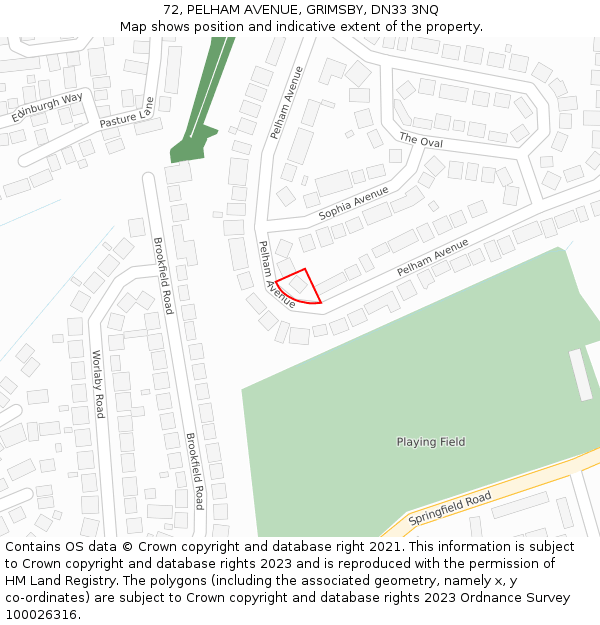 72, PELHAM AVENUE, GRIMSBY, DN33 3NQ: Location map and indicative extent of plot