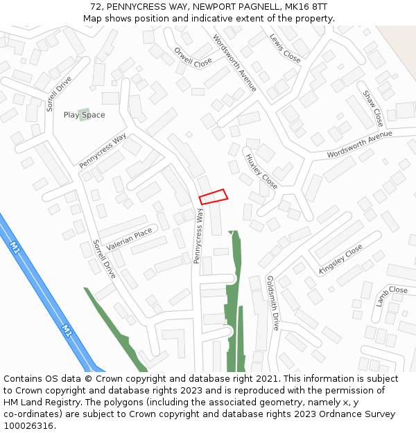 72, PENNYCRESS WAY, NEWPORT PAGNELL, MK16 8TT: Location map and indicative extent of plot