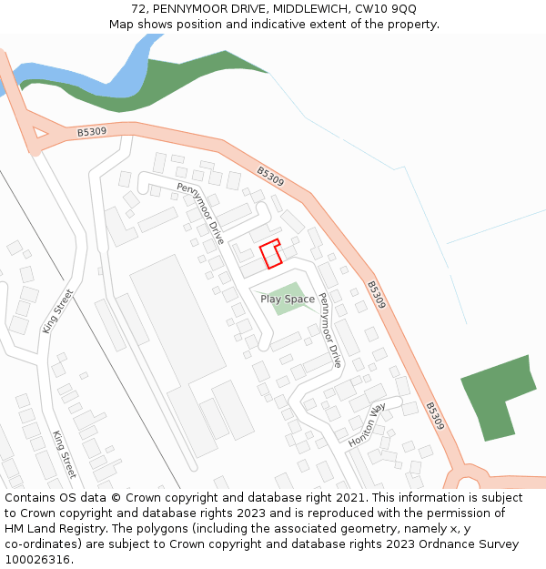 72, PENNYMOOR DRIVE, MIDDLEWICH, CW10 9QQ: Location map and indicative extent of plot