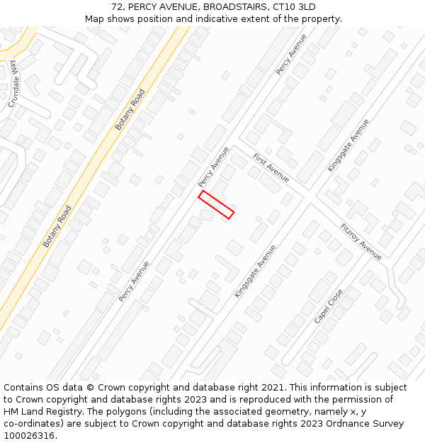 72, PERCY AVENUE, BROADSTAIRS, CT10 3LD: Location map and indicative extent of plot