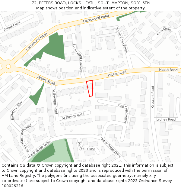 72, PETERS ROAD, LOCKS HEATH, SOUTHAMPTON, SO31 6EN: Location map and indicative extent of plot