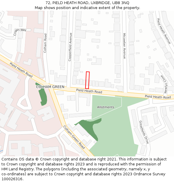 72, PIELD HEATH ROAD, UXBRIDGE, UB8 3NQ: Location map and indicative extent of plot