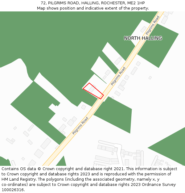 72, PILGRIMS ROAD, HALLING, ROCHESTER, ME2 1HP: Location map and indicative extent of plot