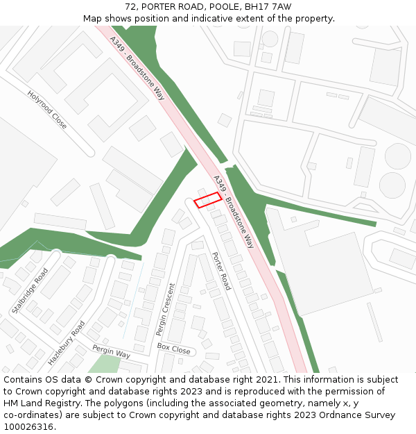 72, PORTER ROAD, POOLE, BH17 7AW: Location map and indicative extent of plot