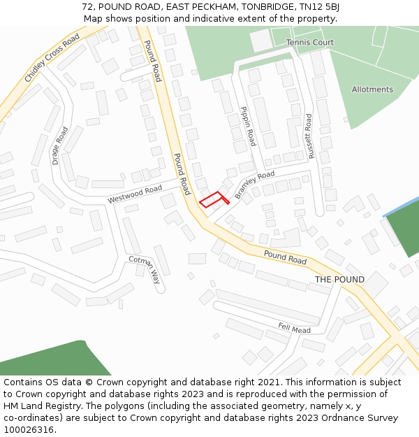 72, POUND ROAD, EAST PECKHAM, TONBRIDGE, TN12 5BJ: Location map and indicative extent of plot