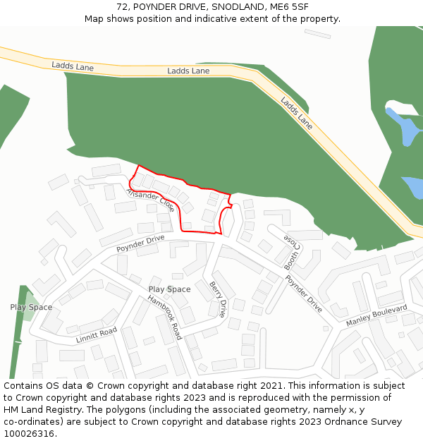 72, POYNDER DRIVE, SNODLAND, ME6 5SF: Location map and indicative extent of plot