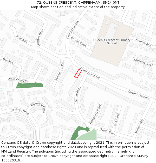 72, QUEENS CRESCENT, CHIPPENHAM, SN14 0NT: Location map and indicative extent of plot