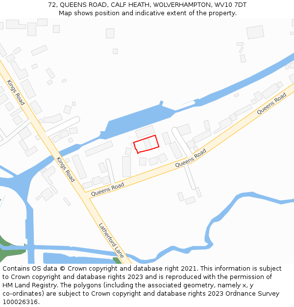 72, QUEENS ROAD, CALF HEATH, WOLVERHAMPTON, WV10 7DT: Location map and indicative extent of plot