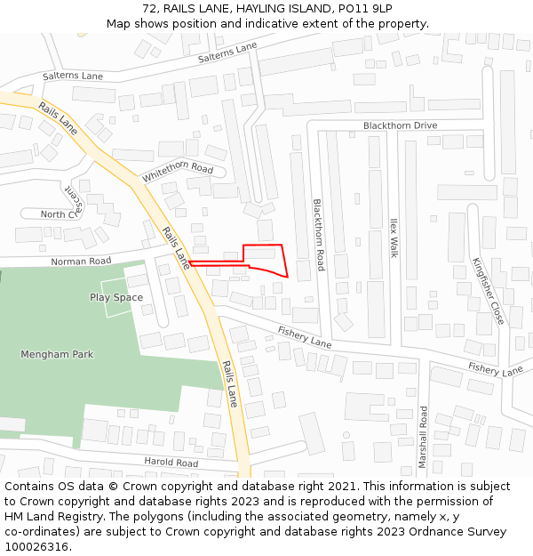 72, RAILS LANE, HAYLING ISLAND, PO11 9LP: Location map and indicative extent of plot