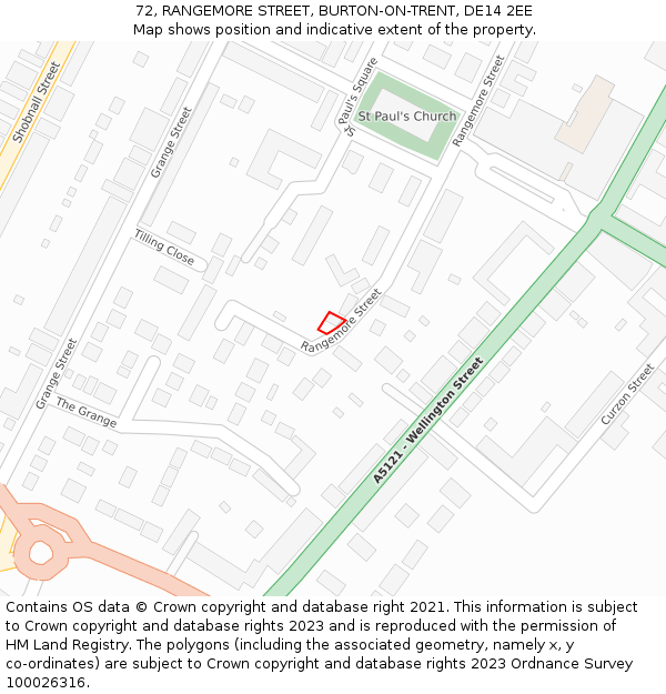 72, RANGEMORE STREET, BURTON-ON-TRENT, DE14 2EE: Location map and indicative extent of plot