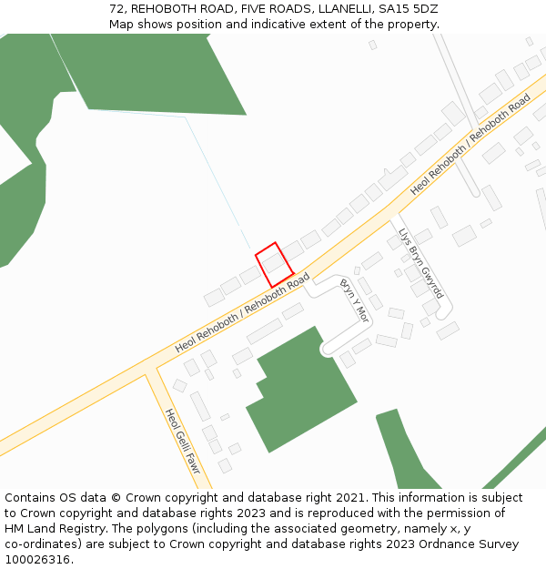 72, REHOBOTH ROAD, FIVE ROADS, LLANELLI, SA15 5DZ: Location map and indicative extent of plot