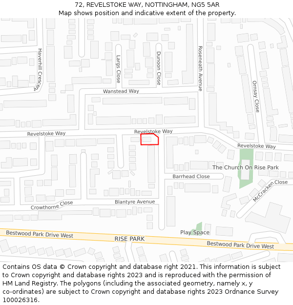 72, REVELSTOKE WAY, NOTTINGHAM, NG5 5AR: Location map and indicative extent of plot