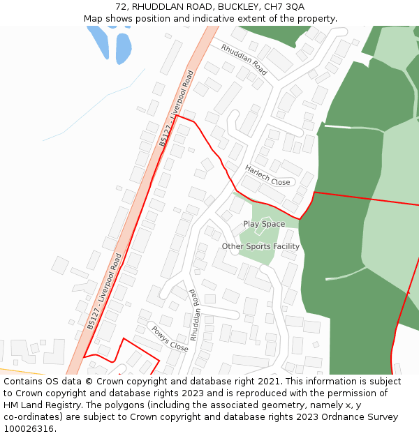 72, RHUDDLAN ROAD, BUCKLEY, CH7 3QA: Location map and indicative extent of plot