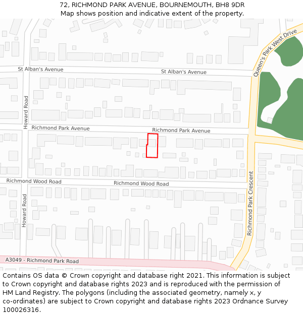 72, RICHMOND PARK AVENUE, BOURNEMOUTH, BH8 9DR: Location map and indicative extent of plot