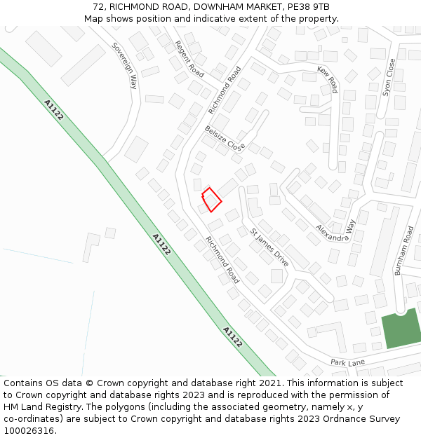 72, RICHMOND ROAD, DOWNHAM MARKET, PE38 9TB: Location map and indicative extent of plot