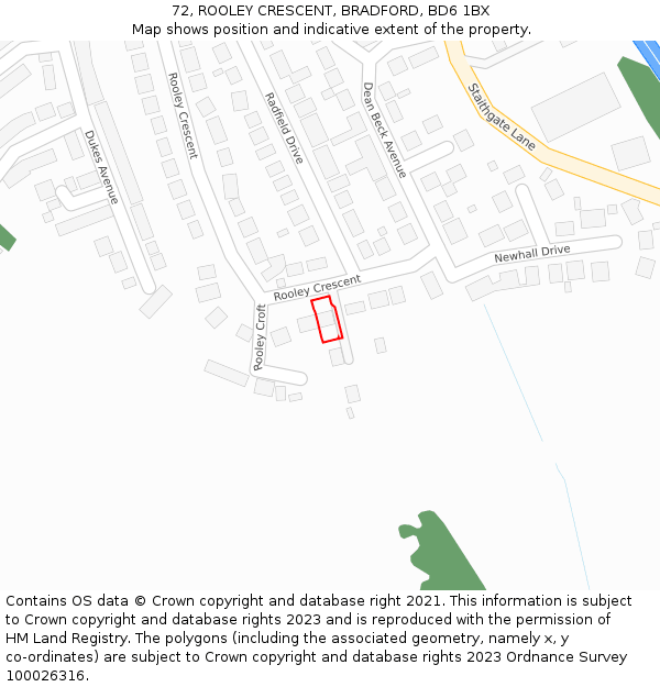 72, ROOLEY CRESCENT, BRADFORD, BD6 1BX: Location map and indicative extent of plot