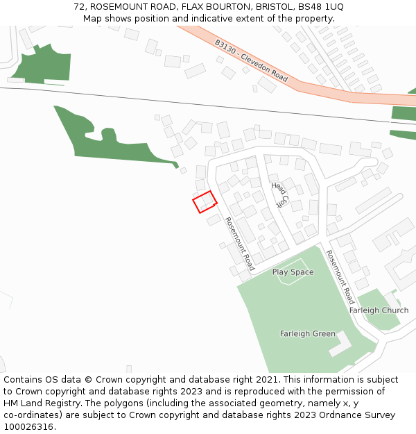 72, ROSEMOUNT ROAD, FLAX BOURTON, BRISTOL, BS48 1UQ: Location map and indicative extent of plot