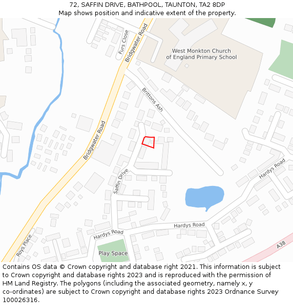 72, SAFFIN DRIVE, BATHPOOL, TAUNTON, TA2 8DP: Location map and indicative extent of plot