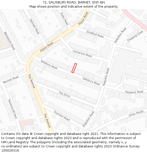 72, SALISBURY ROAD, BARNET, EN5 4JN: Location map and indicative extent of plot