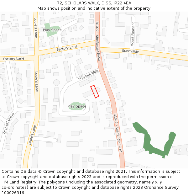 72, SCHOLARS WALK, DISS, IP22 4EA: Location map and indicative extent of plot