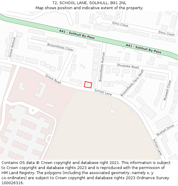 72, SCHOOL LANE, SOLIHULL, B91 2NL: Location map and indicative extent of plot