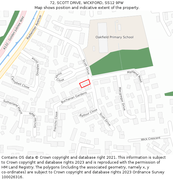 72, SCOTT DRIVE, WICKFORD, SS12 9PW: Location map and indicative extent of plot