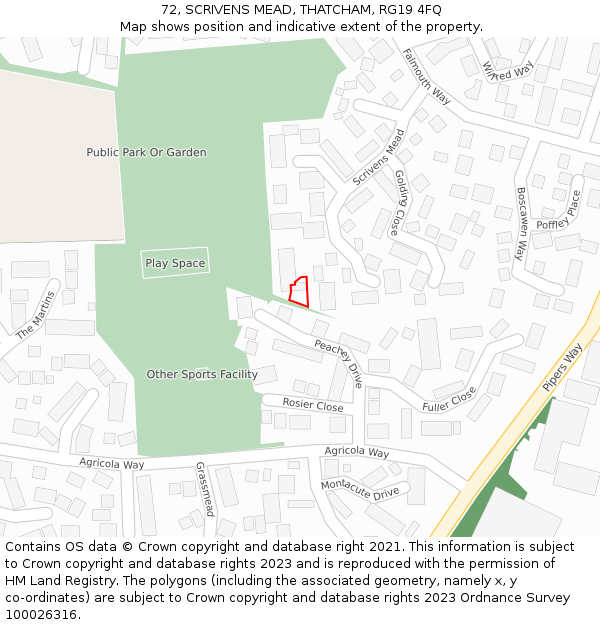 72, SCRIVENS MEAD, THATCHAM, RG19 4FQ: Location map and indicative extent of plot