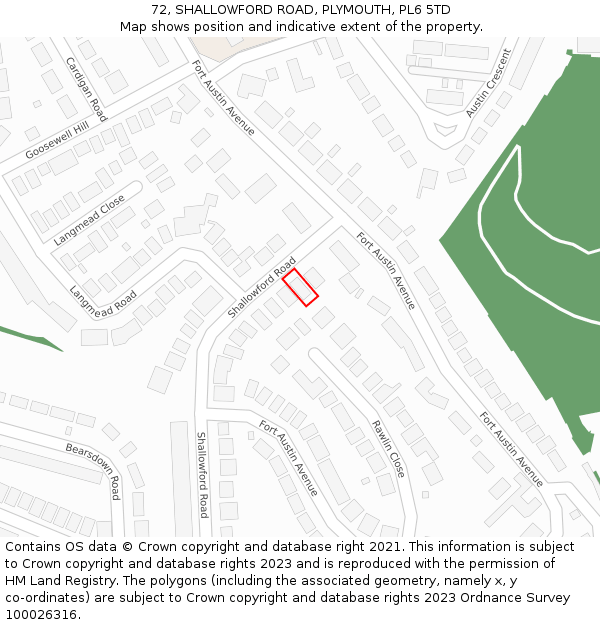 72, SHALLOWFORD ROAD, PLYMOUTH, PL6 5TD: Location map and indicative extent of plot