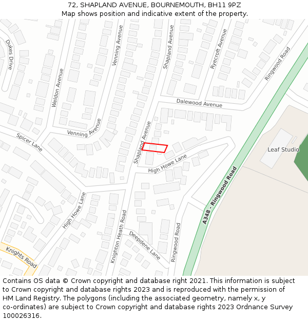 72, SHAPLAND AVENUE, BOURNEMOUTH, BH11 9PZ: Location map and indicative extent of plot