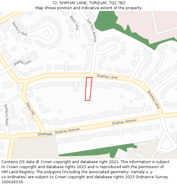 72, SHIPHAY LANE, TORQUAY, TQ2 7BZ: Location map and indicative extent of plot