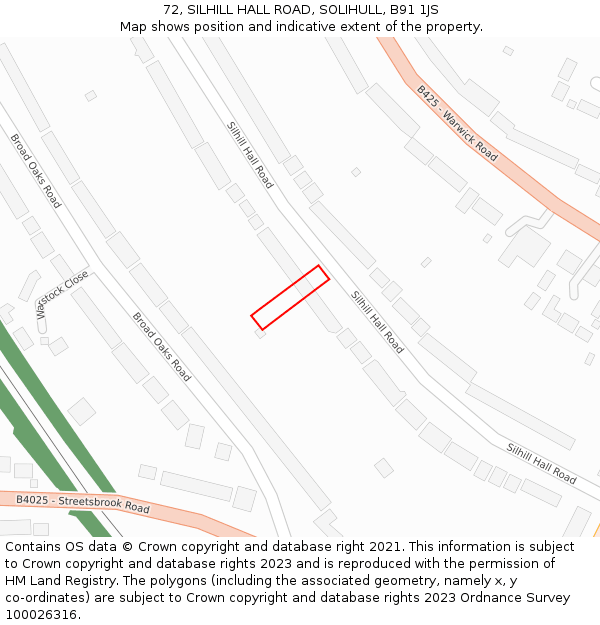 72, SILHILL HALL ROAD, SOLIHULL, B91 1JS: Location map and indicative extent of plot