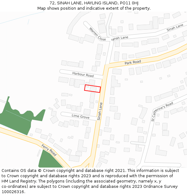 72, SINAH LANE, HAYLING ISLAND, PO11 0HJ: Location map and indicative extent of plot