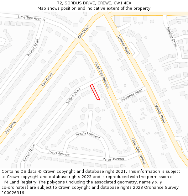 72, SORBUS DRIVE, CREWE, CW1 4EX: Location map and indicative extent of plot