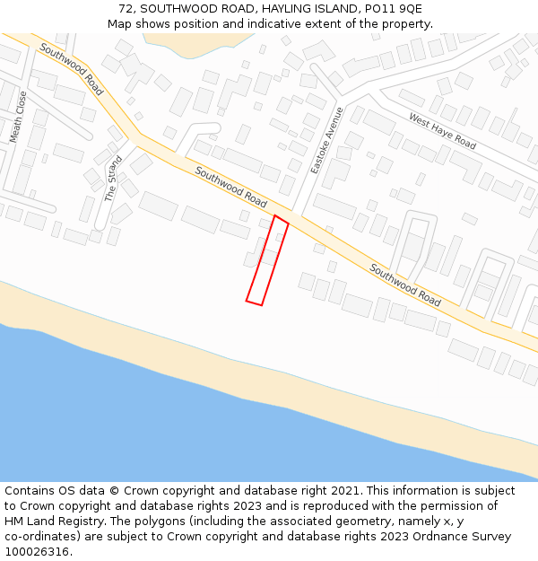 72, SOUTHWOOD ROAD, HAYLING ISLAND, PO11 9QE: Location map and indicative extent of plot