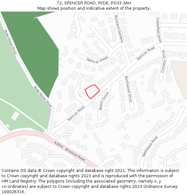 72, SPENCER ROAD, RYDE, PO33 3AH: Location map and indicative extent of plot