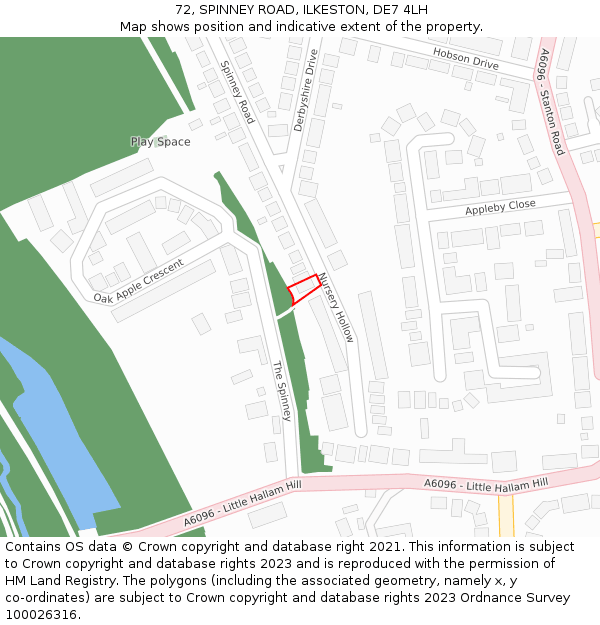 72, SPINNEY ROAD, ILKESTON, DE7 4LH: Location map and indicative extent of plot