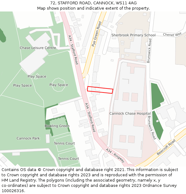72, STAFFORD ROAD, CANNOCK, WS11 4AG: Location map and indicative extent of plot