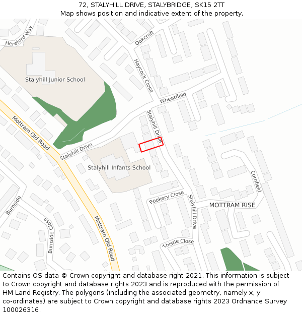 72, STALYHILL DRIVE, STALYBRIDGE, SK15 2TT: Location map and indicative extent of plot