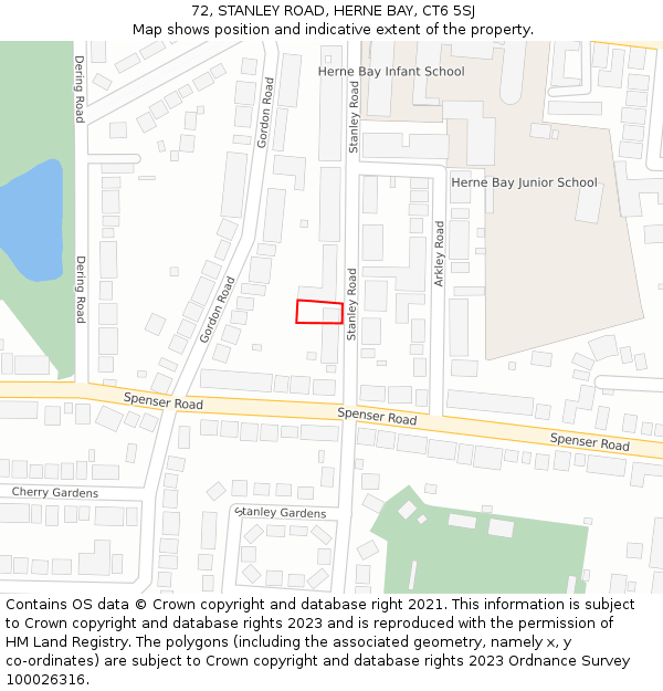 72, STANLEY ROAD, HERNE BAY, CT6 5SJ: Location map and indicative extent of plot