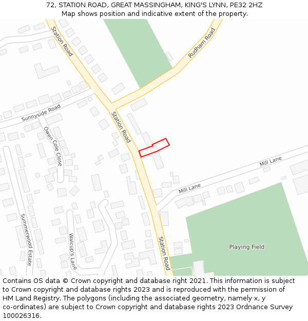 72, STATION ROAD, GREAT MASSINGHAM, KING'S LYNN, PE32 2HZ: Location map and indicative extent of plot