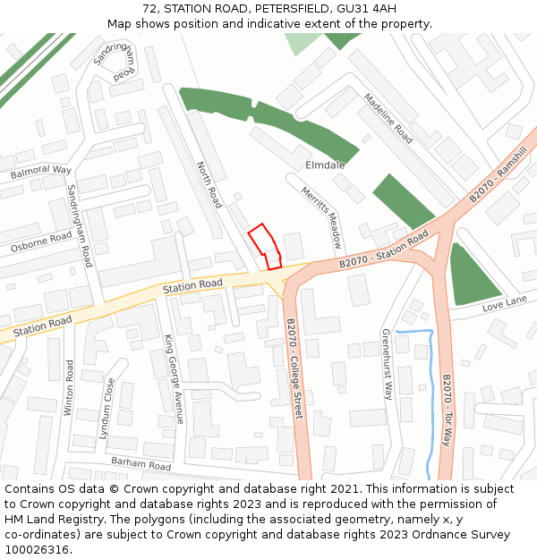 72, STATION ROAD, PETERSFIELD, GU31 4AH: Location map and indicative extent of plot