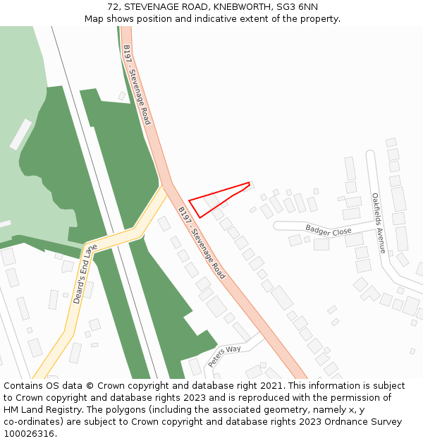 72, STEVENAGE ROAD, KNEBWORTH, SG3 6NN: Location map and indicative extent of plot