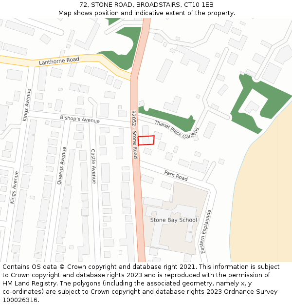 72, STONE ROAD, BROADSTAIRS, CT10 1EB: Location map and indicative extent of plot