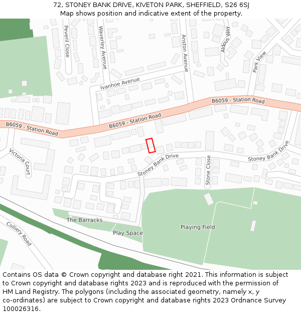 72, STONEY BANK DRIVE, KIVETON PARK, SHEFFIELD, S26 6SJ: Location map and indicative extent of plot